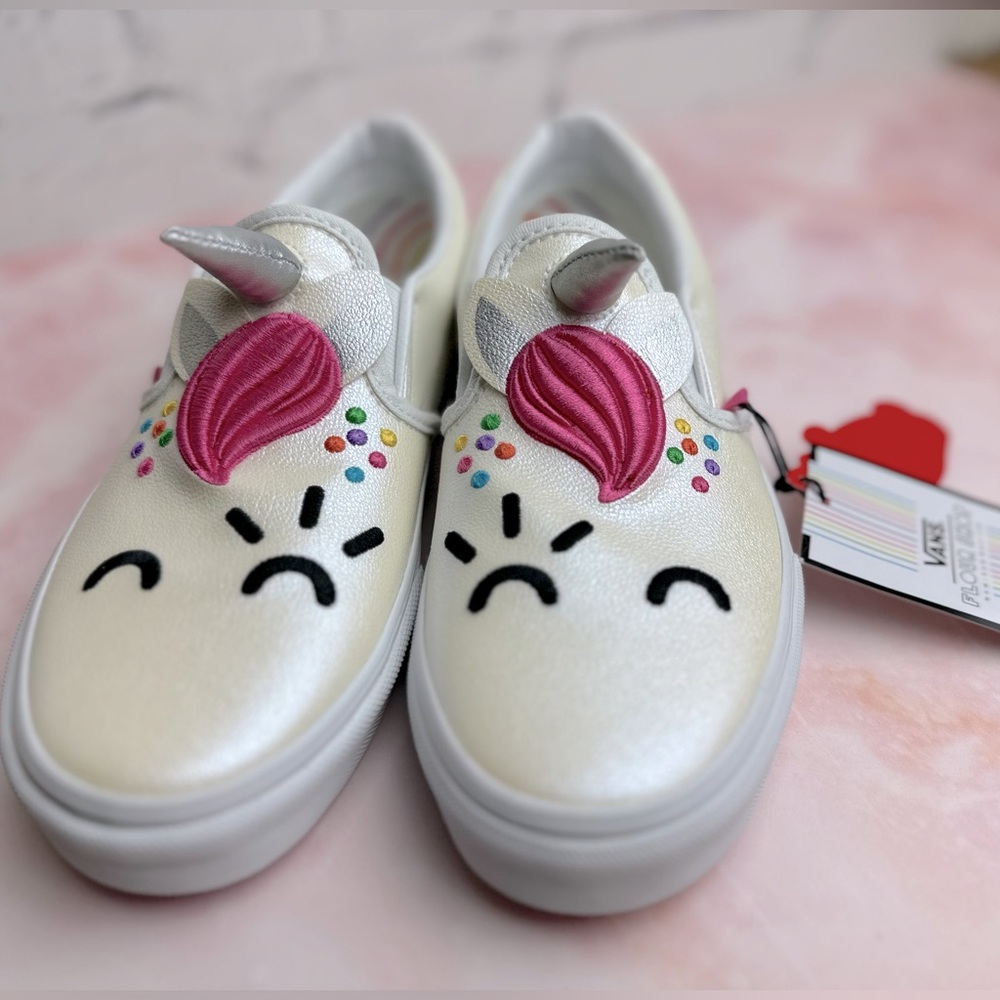 Limited edition 2020 Vans x Flour Shop unicorn slip-ons; JUNIORS size 5.0